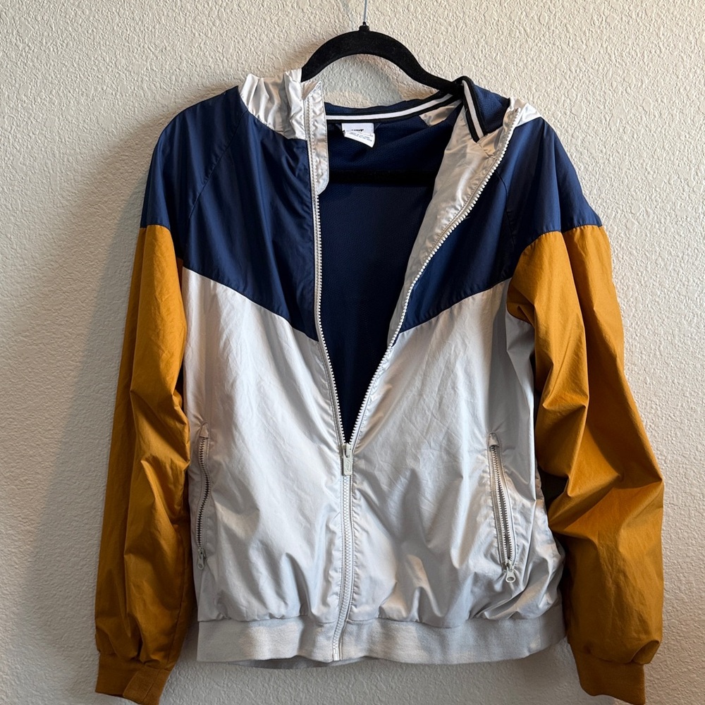 Nike Men's Windbreaker in Navy, Mustard, and White